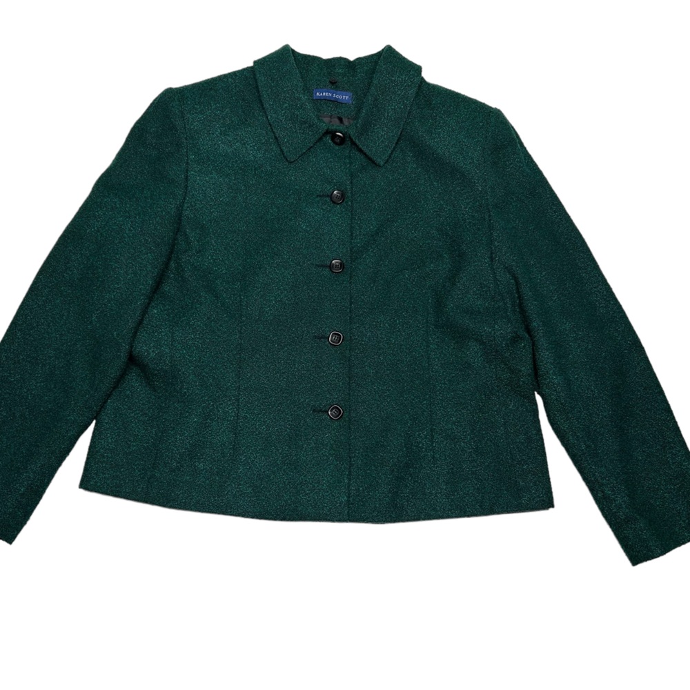 Dark Teal Blue Green Blazer Button Up Jacket Large Fall Winter Coat Karen Scott